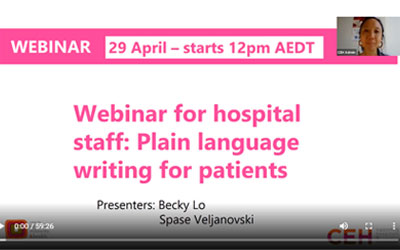 Webinar for hospital staff: Plain language writing for patients